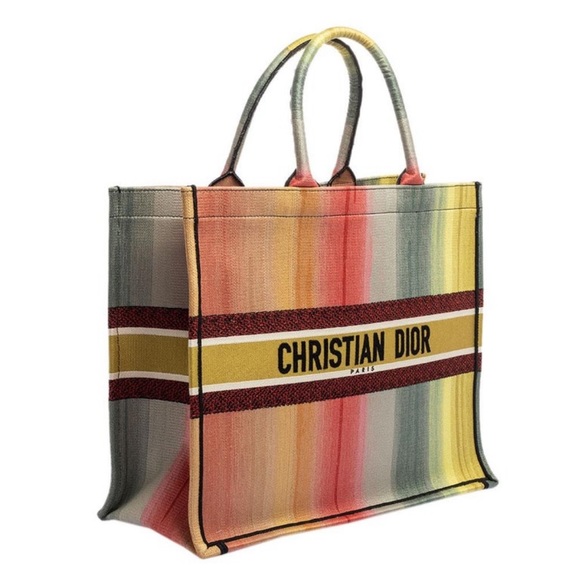 Dior Multicolor Dioraura Canvas Book Tote Rainbow Stripe - Picture 3 of 11